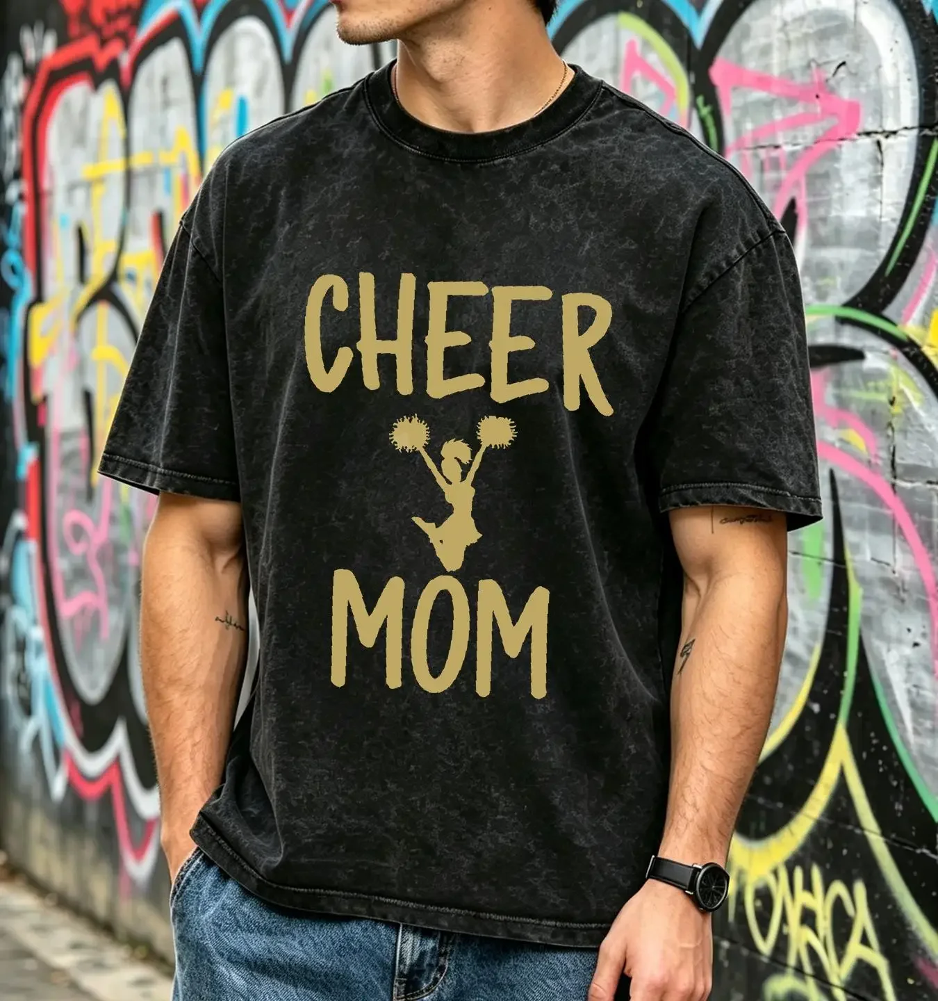 washed T Shirt Men's Mother's Day Queen Super Wife Cheer Mom Daughter Grandma Grandmother Crewneck vintage Washed Stretched