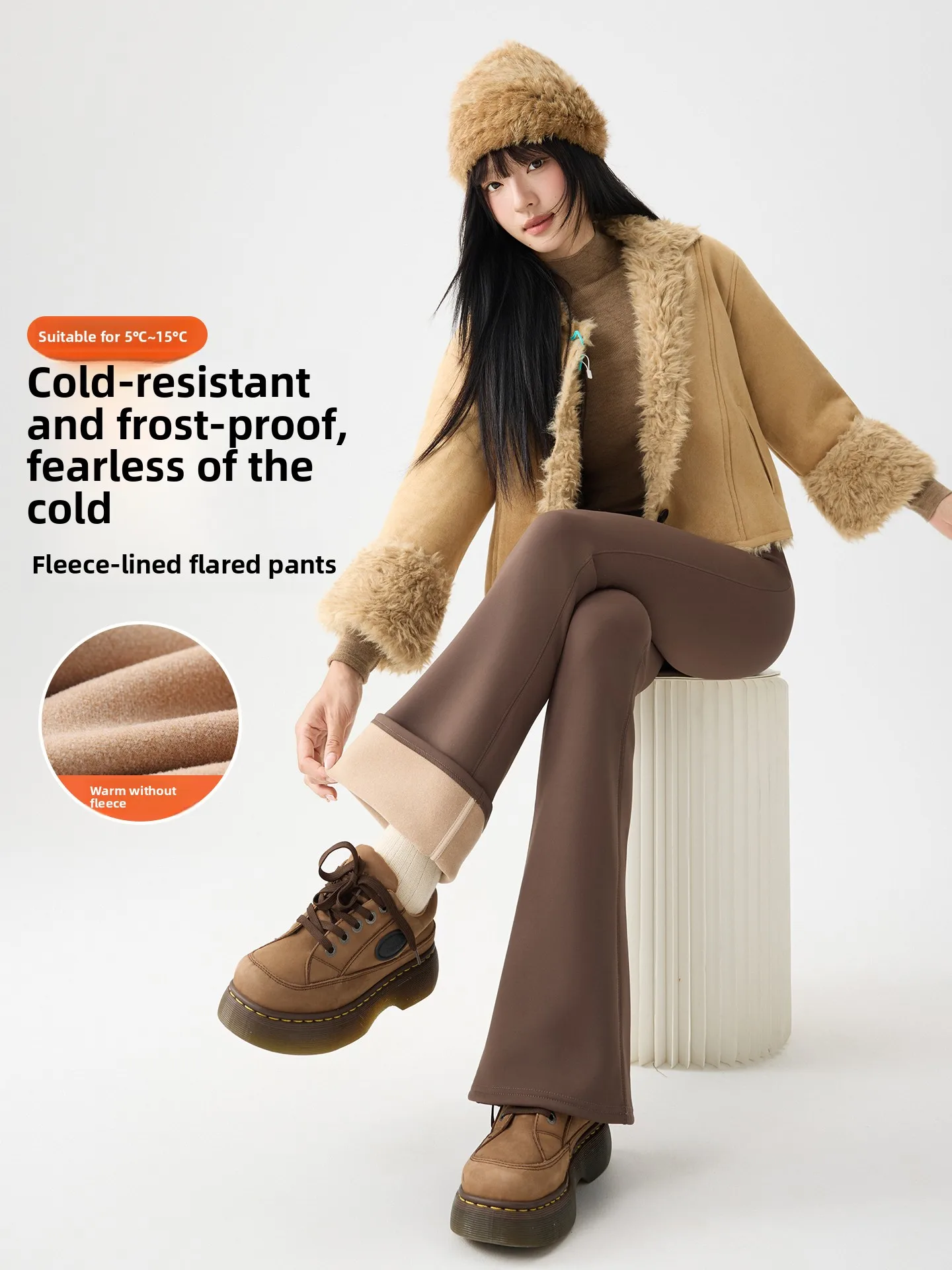 

High Waist Fce Lined Flared Yoga Pants Women's Autumn Winter New Outerwear Long arkskin Bell Bot Trousers