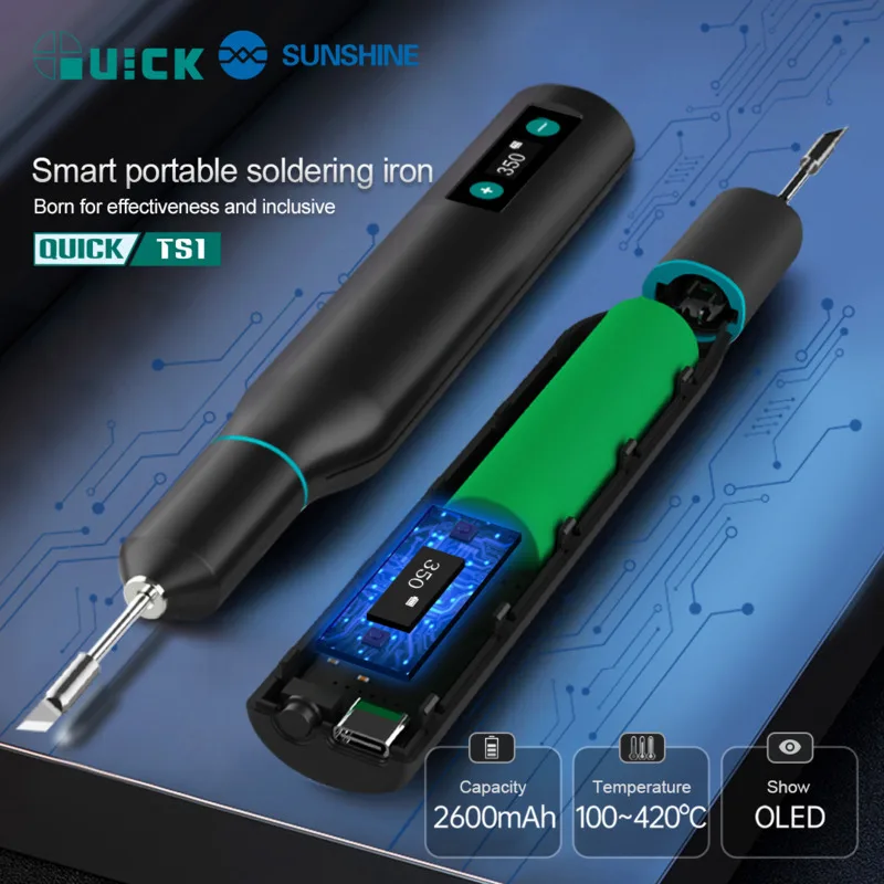 Electric Soldering Irons QUICK TS1 Smart portable soldering iron 10W OLED display Type-C charging 2600mAh Temperature 100~420℃