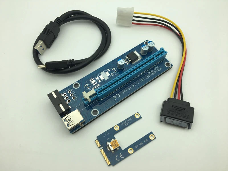 Mini PCIE ไรเซอร์การ์ด PCI-E PCI Express 1x ถึง16x USB 3.0 SATA To 4Pin IDE Molex แหล่งจ่ายไฟสำหรับเครื่องขุดเจาะ BTC Mining