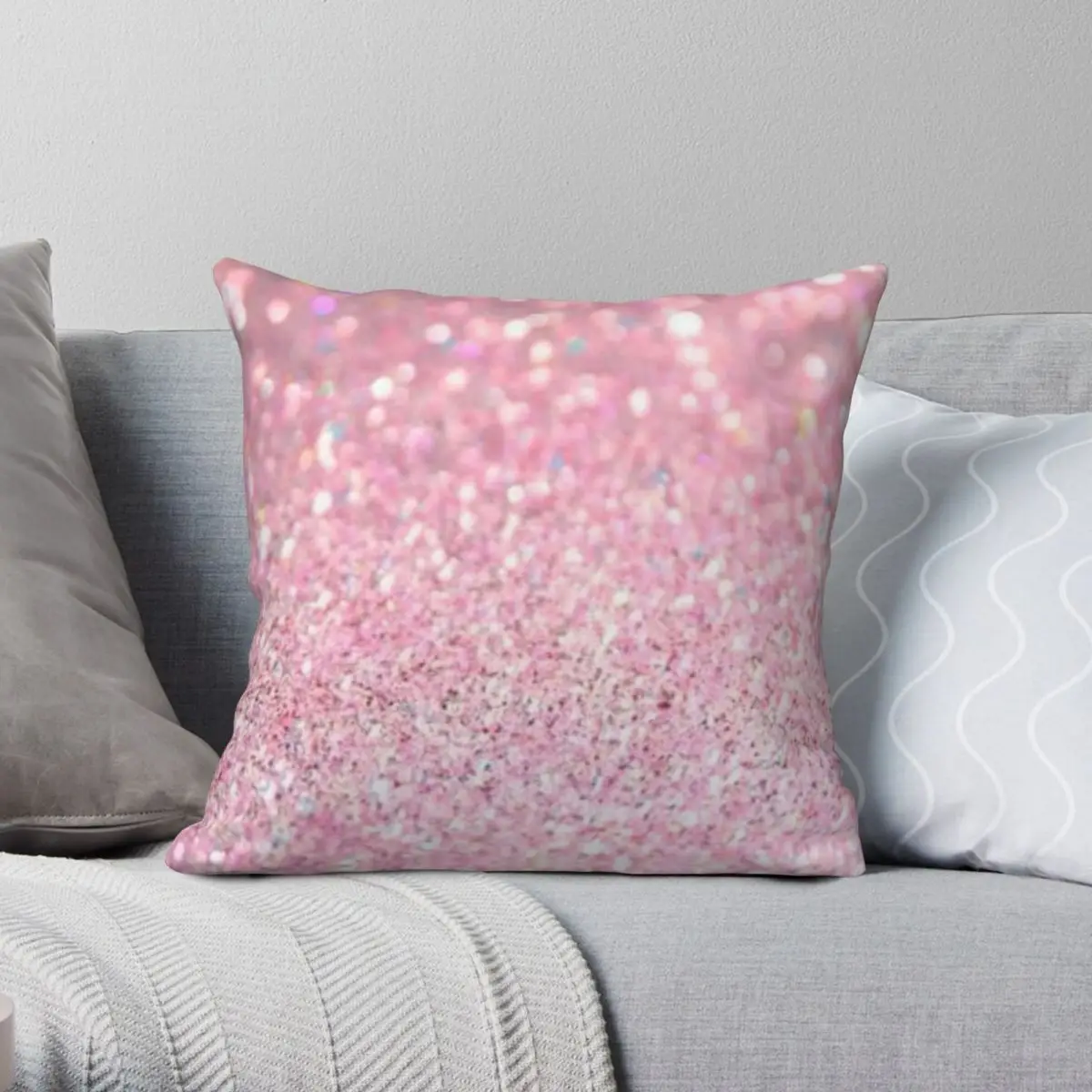 

Pink Glitter Square Pillowcase Polyester Linen Velvet Printed Zip Decor Sofa Seater Cushion Cover Wholesale