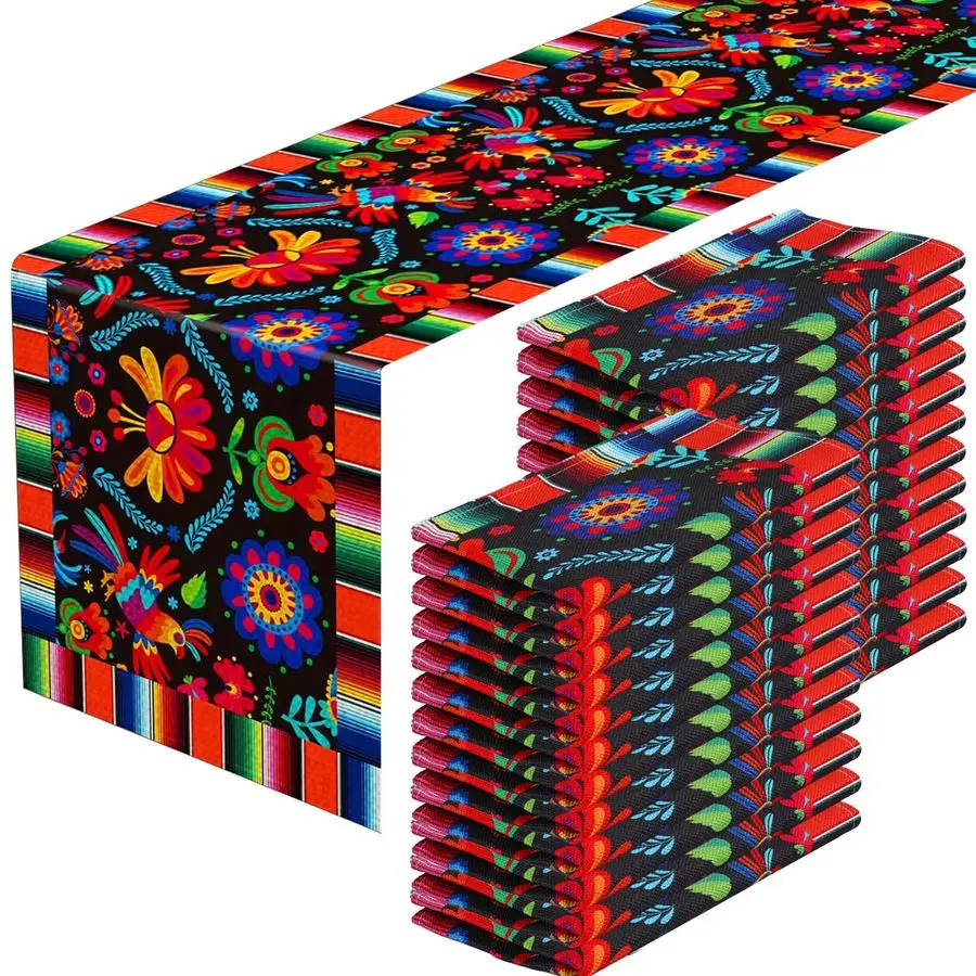 

Льняные скатерти-дорожки в мексиканском стиле для праздника Фиеста, 12 штук, длина 7213 дюймов, для Дня мертвых, в стиле фермерского дома, для кухни и столовой