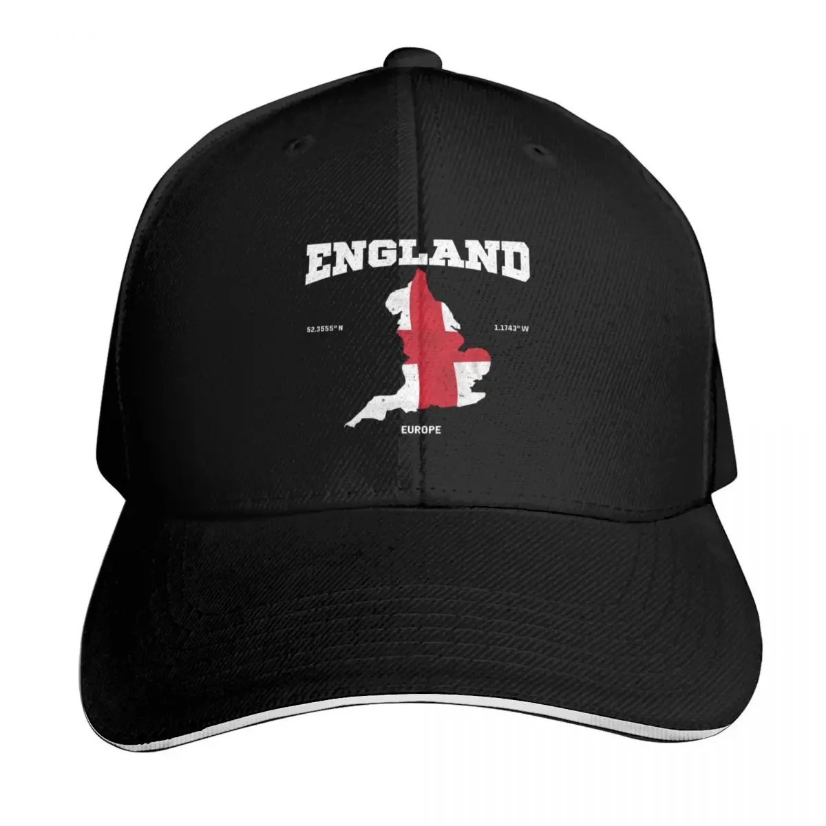 England flag map, England coordinates, England location Baseball Cap Men Women Casual Summer Sport Sun Cap