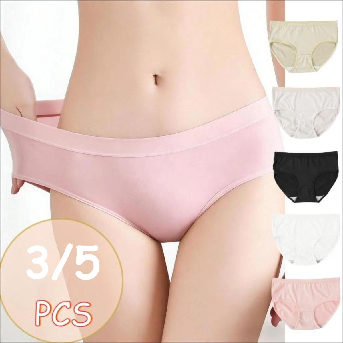 3/5 PCS L-2XL Women Mid-waist Solid Panties Korean Style Simple Undearwear Girls Cute Breathable Cotton Crotch Briefs