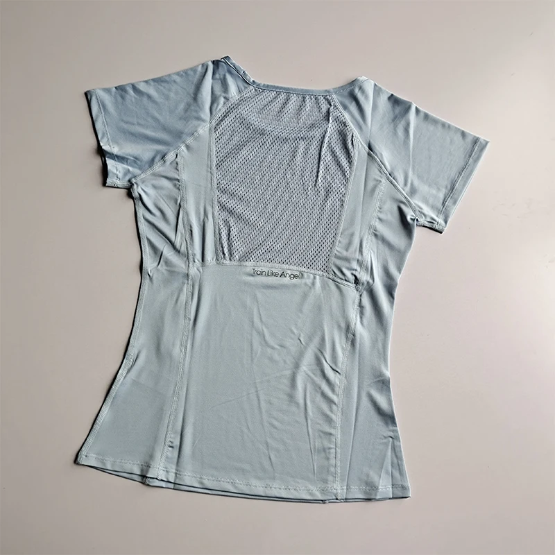 ฤดูใบไม้ผลิและฤดูร้อนหลวมผู้หญิงกีฬาแขนสั้นแห้งเร็ววิ่งโยคะฟิตเนสเสื้อยืดตาข่ายBreathableคอPullover Top