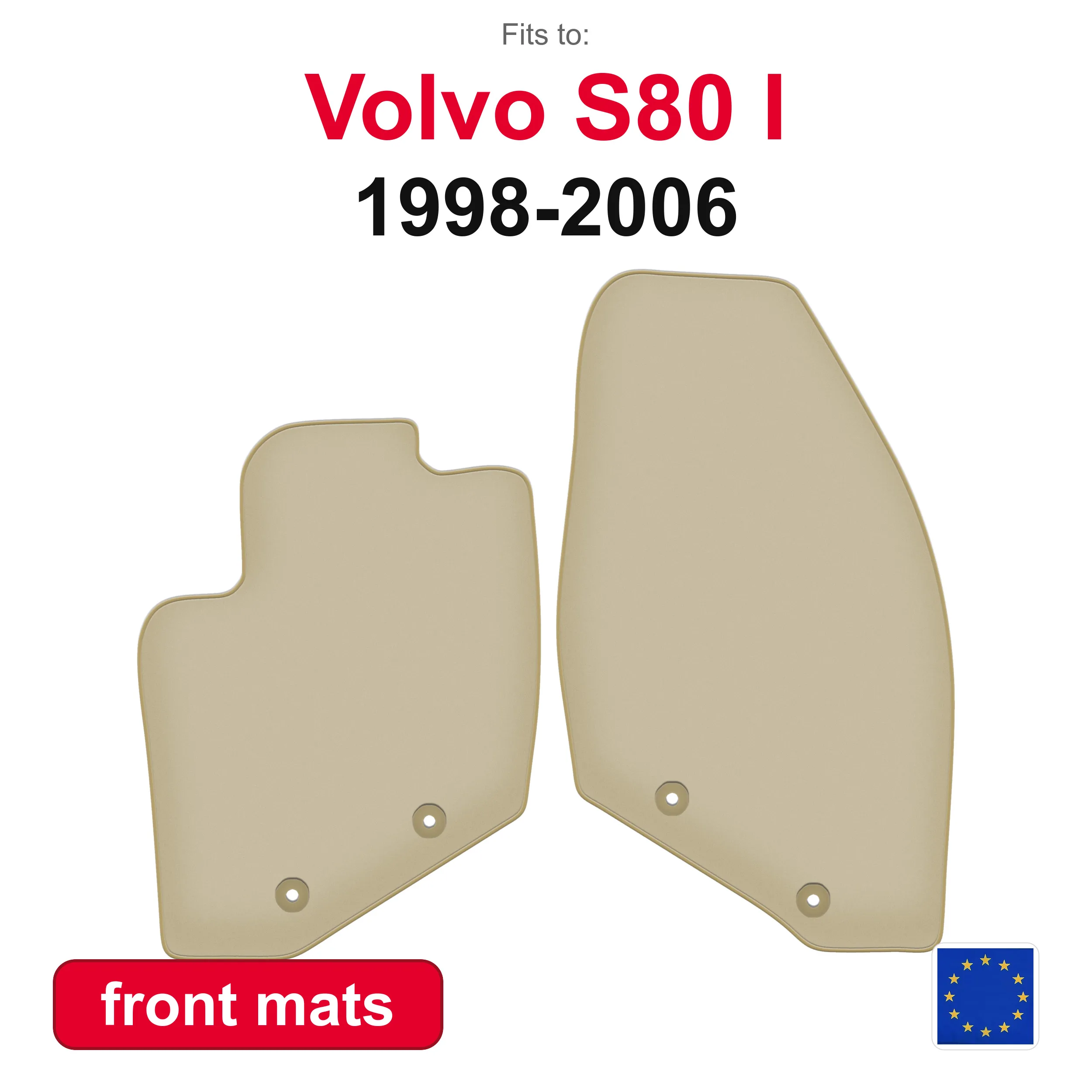 PREMIUM-Autofußmatten für den vorderen Boden für Volvo S80 und Limousine (1998-2006) – beige, 2-teiliges Set mit Autoteppichen für den vorderen Boden