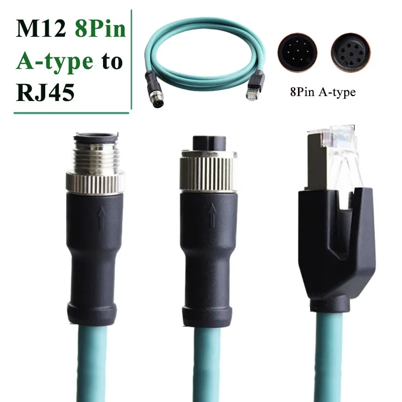 M12 8Pin A-code Coding Shielded Line 8 Core A-type to RJ45 Ethernet Cable High Flexible M12 8P Male to Female Twisted Pair Line