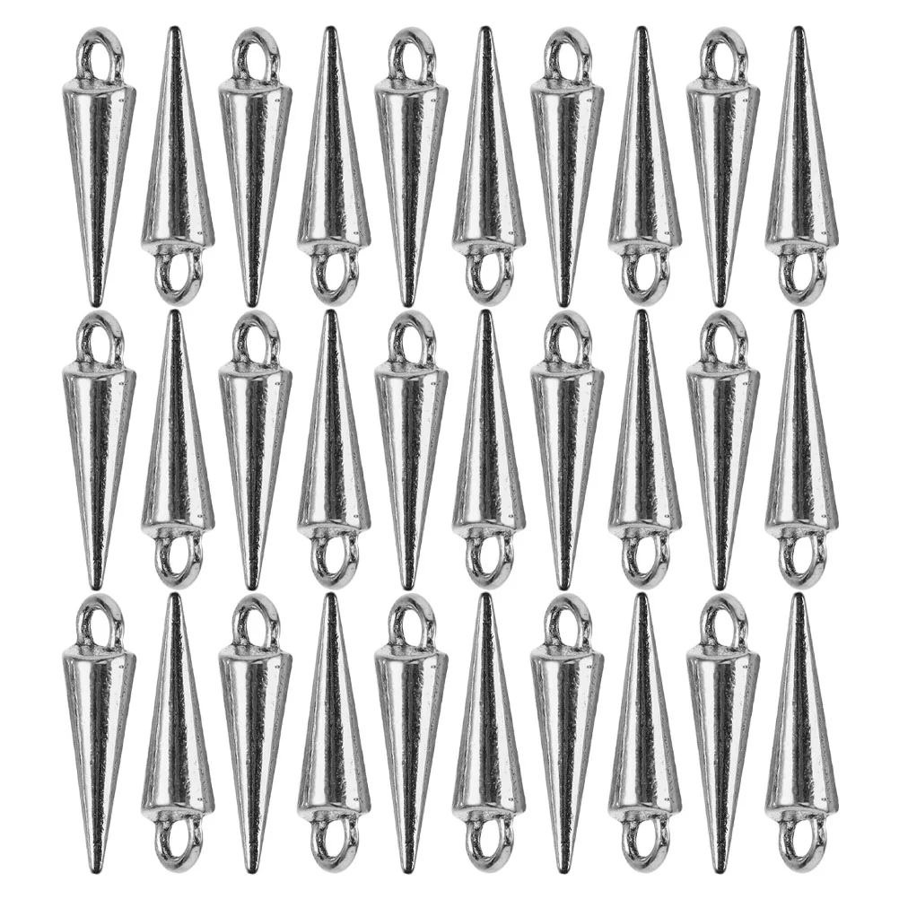 

30 Pcs Cone Charms Beads Necklace Pendant Accessories Bracelet Shape Silver Zinc Alloy