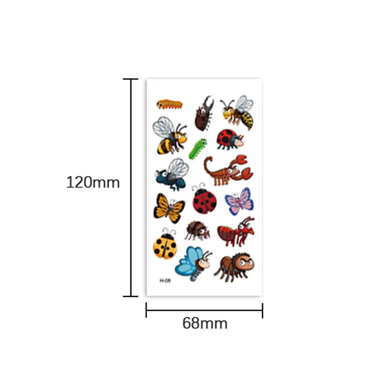 10 листов/набор, Детские временные водонепроницаемые татуировки в виде насекомых