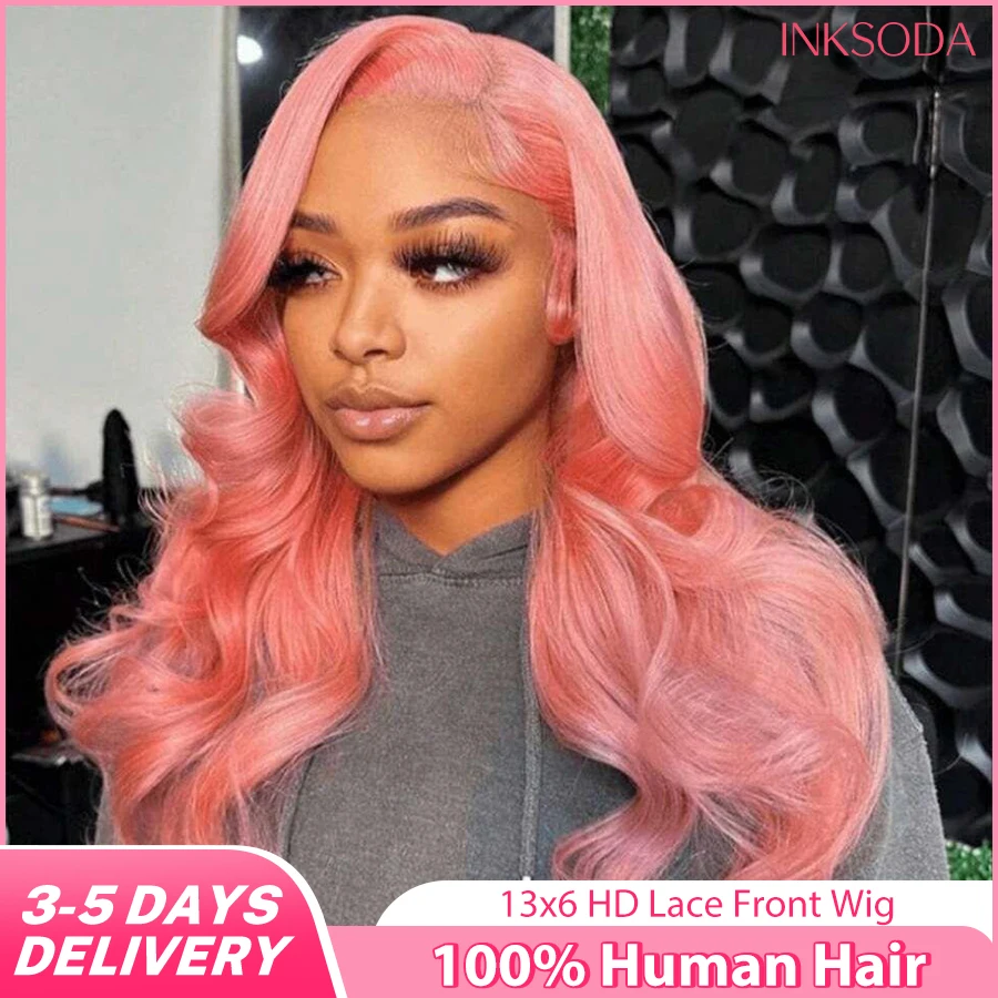 

Pink Human Hair Wigs Body Wave 13x6 HD Lace Frontal Wig 100% Human Hair 220 Density Brazilian Hair Wigs For Women 30 Inch