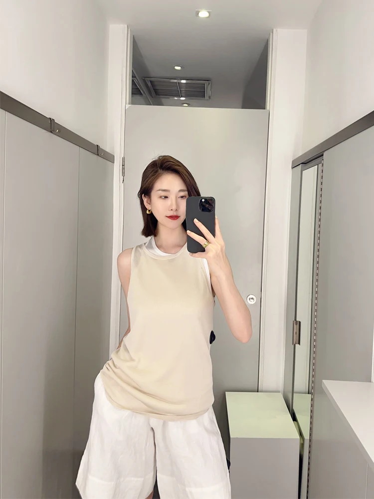 

Summer New round Ne Layered Thin Knitted Vest Svel Base irt Women's Faion Cos Wind Summer Thin Knitted Tank Top