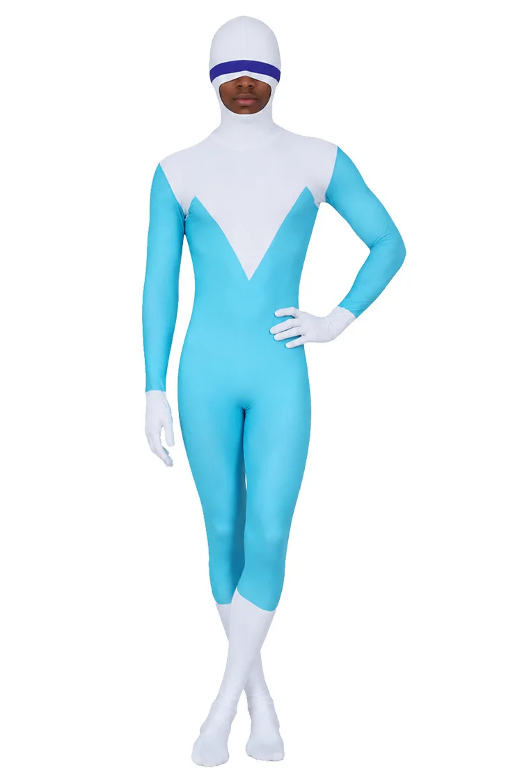 ‌The Incredibles Frozone‌ Cosplay Costume Blue White Jumpsuit Halloween Carnival Party Bodysuit Full Set Men Role Play Clothes view 4