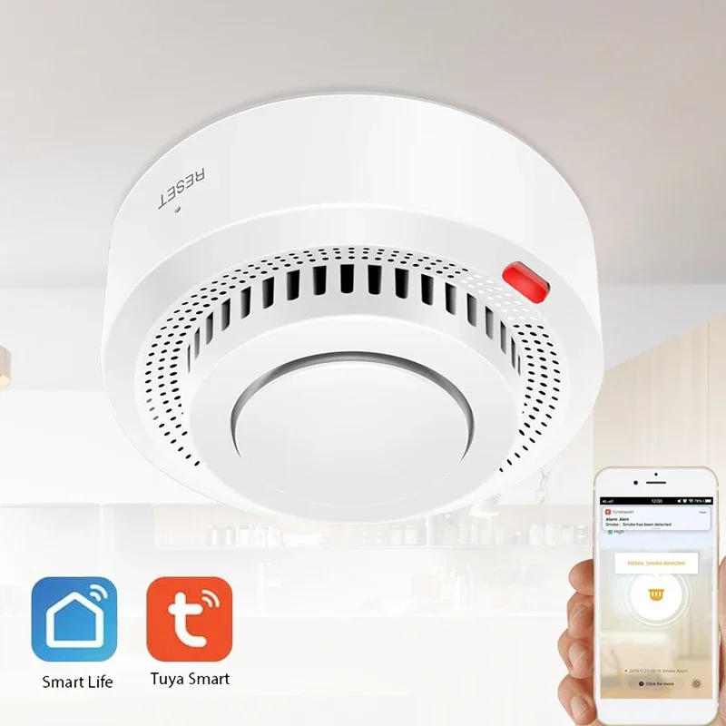 Tuya Intelligent Wifi Strobe Smoke Detector APP Remote Control Detector Fire Alarm Home Security System Firefighters