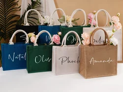 Bolsas de mano de arpillera personalizadas para dama de honor, bolsas de regalo de yute para playa, fiesta de despedida de soltera, regalo de boda