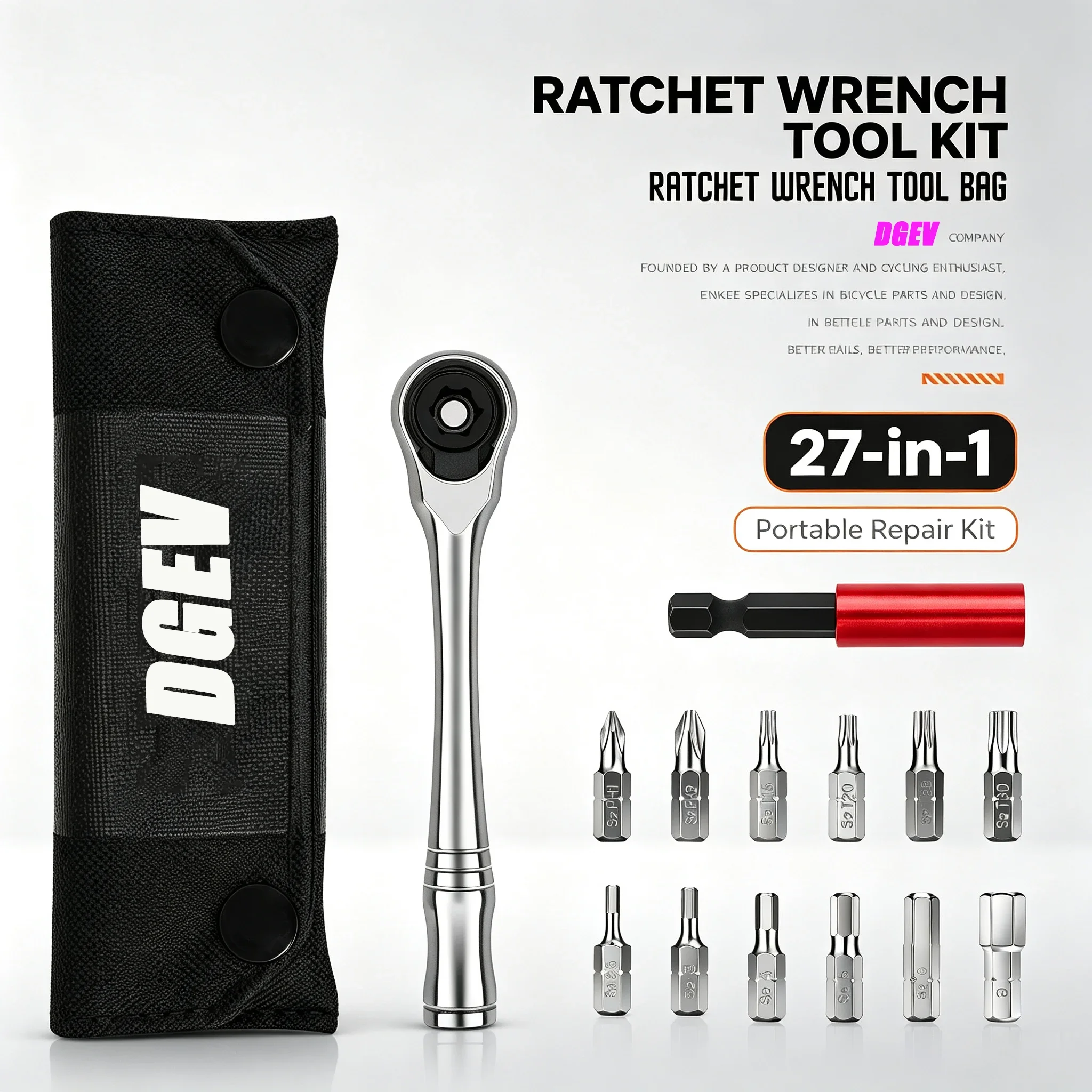 DGEV multifunctional ratchet wrench tool bag bicycle combination magnetic suction batch head household maintenance tool set