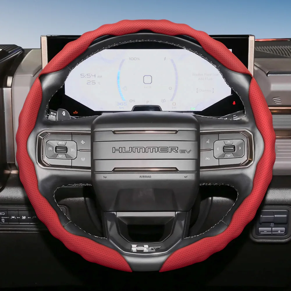 Passend für GMC Lenkradbezug, Wellenförmiges Sportdesign, Atmungsaktives Leder, Segmentiert, Rutschfest, Schweißabsorbierend, Geeignet für Sierra 1500 HD EV Yukon Terrain Acadia Canyon Savana Hummer