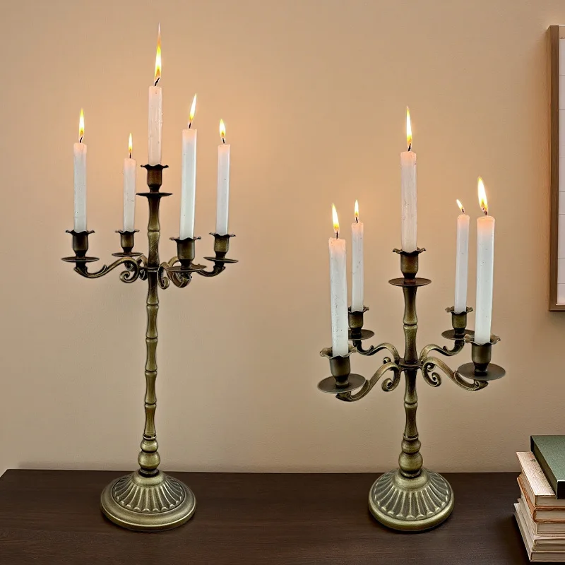 

Mutihome 2026 European Baroque Retro Copper Iron Candlestick Vintage Multi Head Candleholder Ancient Home Decorative Candlestick