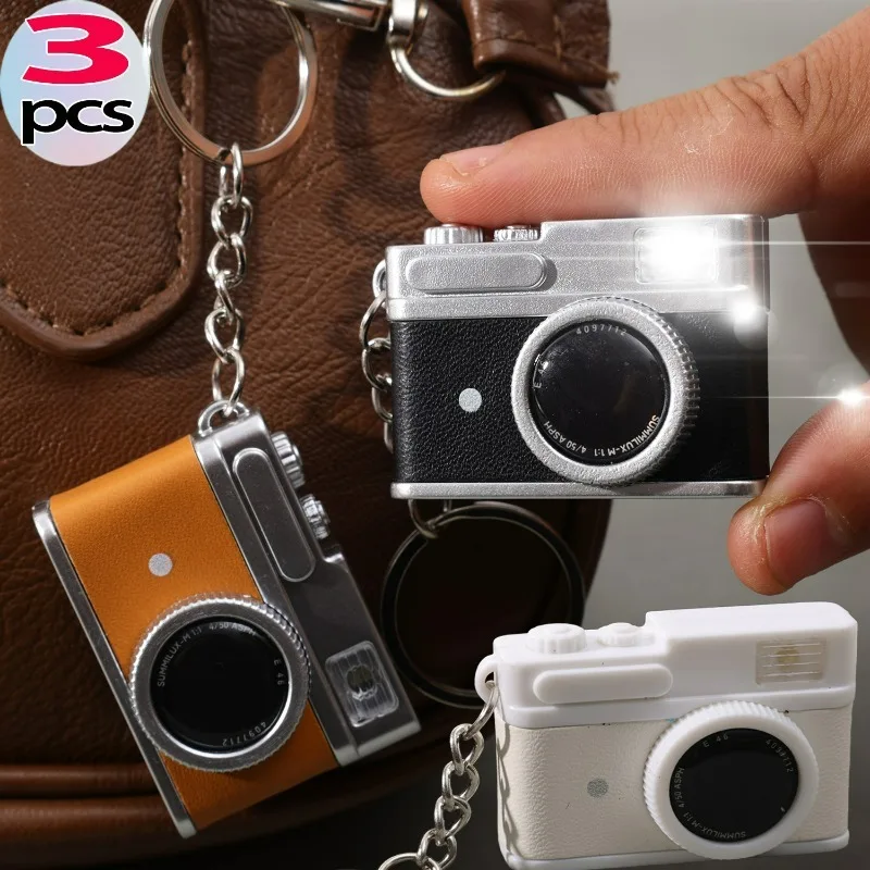 1/3 Pcs LED Model Camera Flashlight Keychain Sound Function Mini Key Ring Light Up Novelty Pendant for Keys Bags Phone Gifts