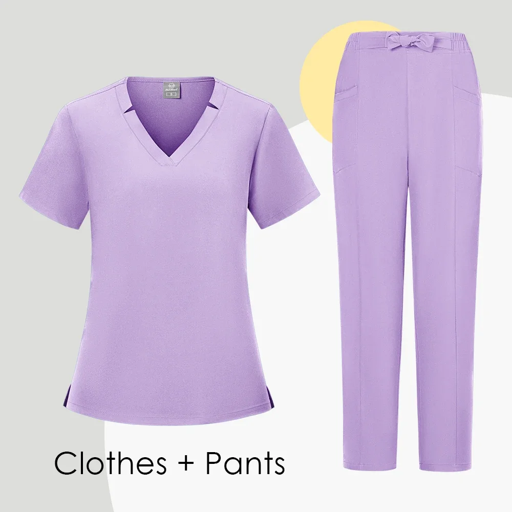 Nouvelle chemise à manches courtes à col en v + pantalons de sport pour hommes et femmes, uniforme de travail pour le personnel médical d'hôpital, médecins dentaires, salon de beauté