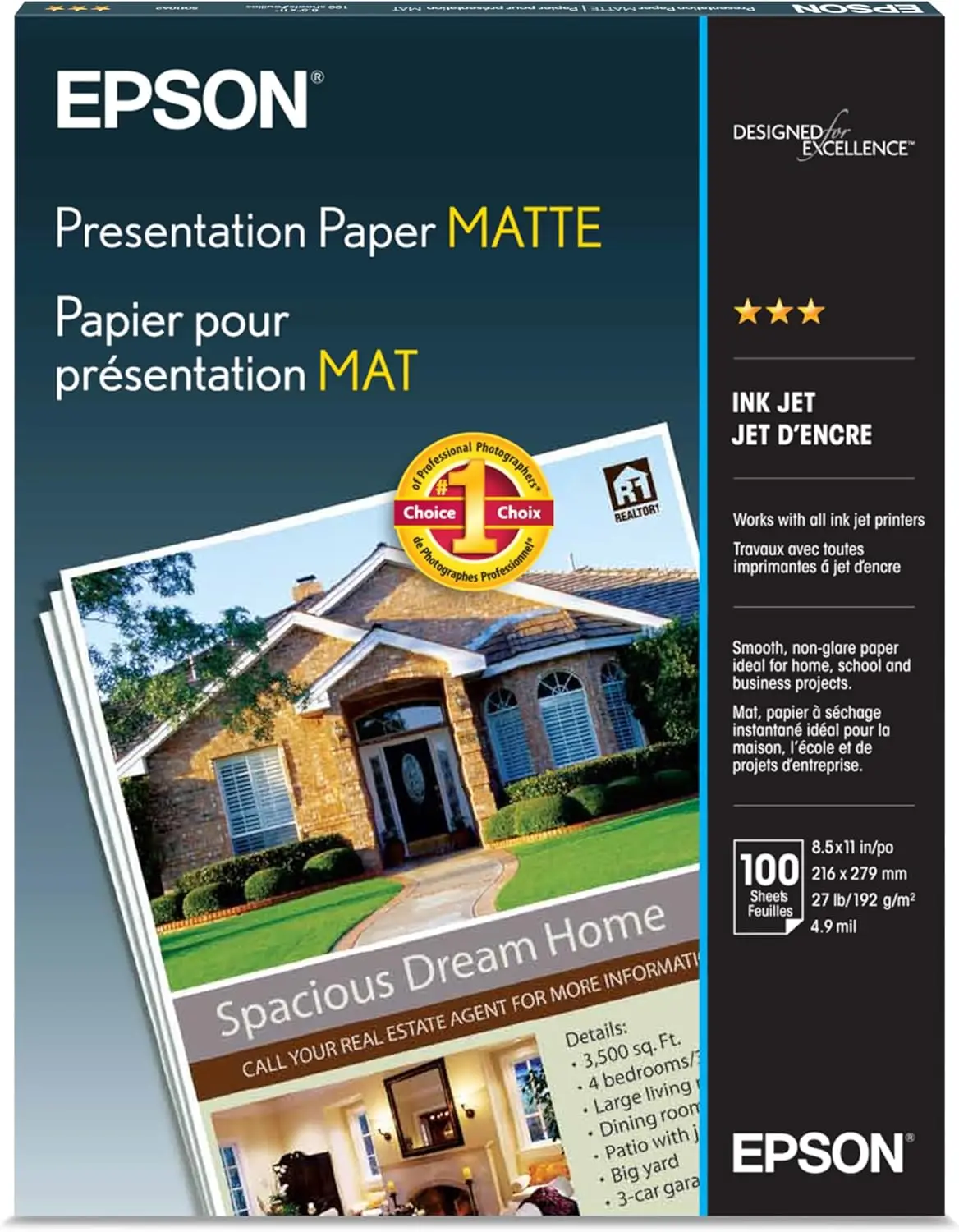 

Matte Presentation Paper 8.5x11 Inch 100 Sheets for Inkjet Printers with Smooth Finish