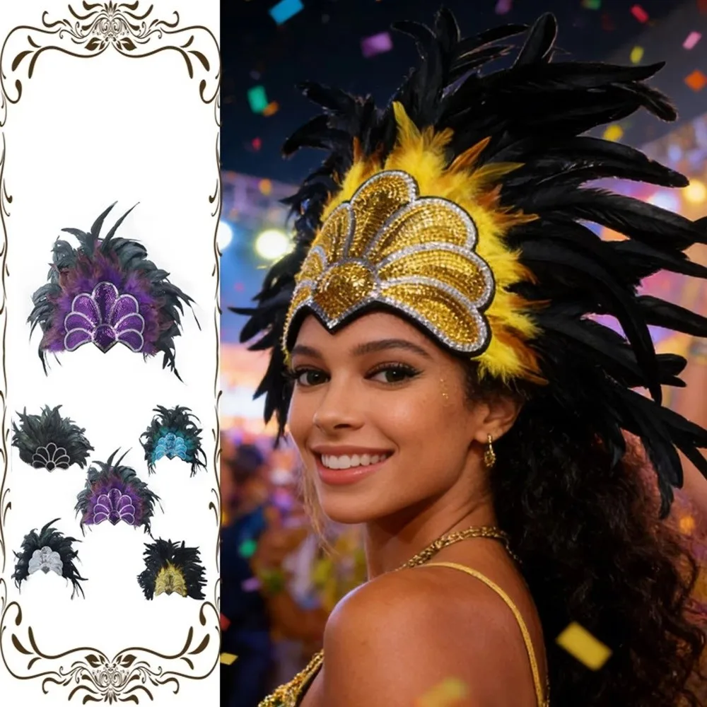 

Colorful Feather Headpiece Stage Performance Brazilian Carnival Showgirl Headband Decorative Feather Headdress Carnival Events