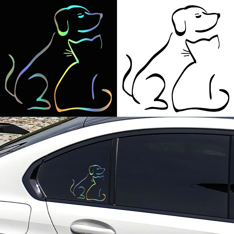 Calcomanía de vinilo Intereting Dog And Cat, pegatina de coche, decoración de ventana, Arte Negro/plateado, G191, 14,5x14,9 cm