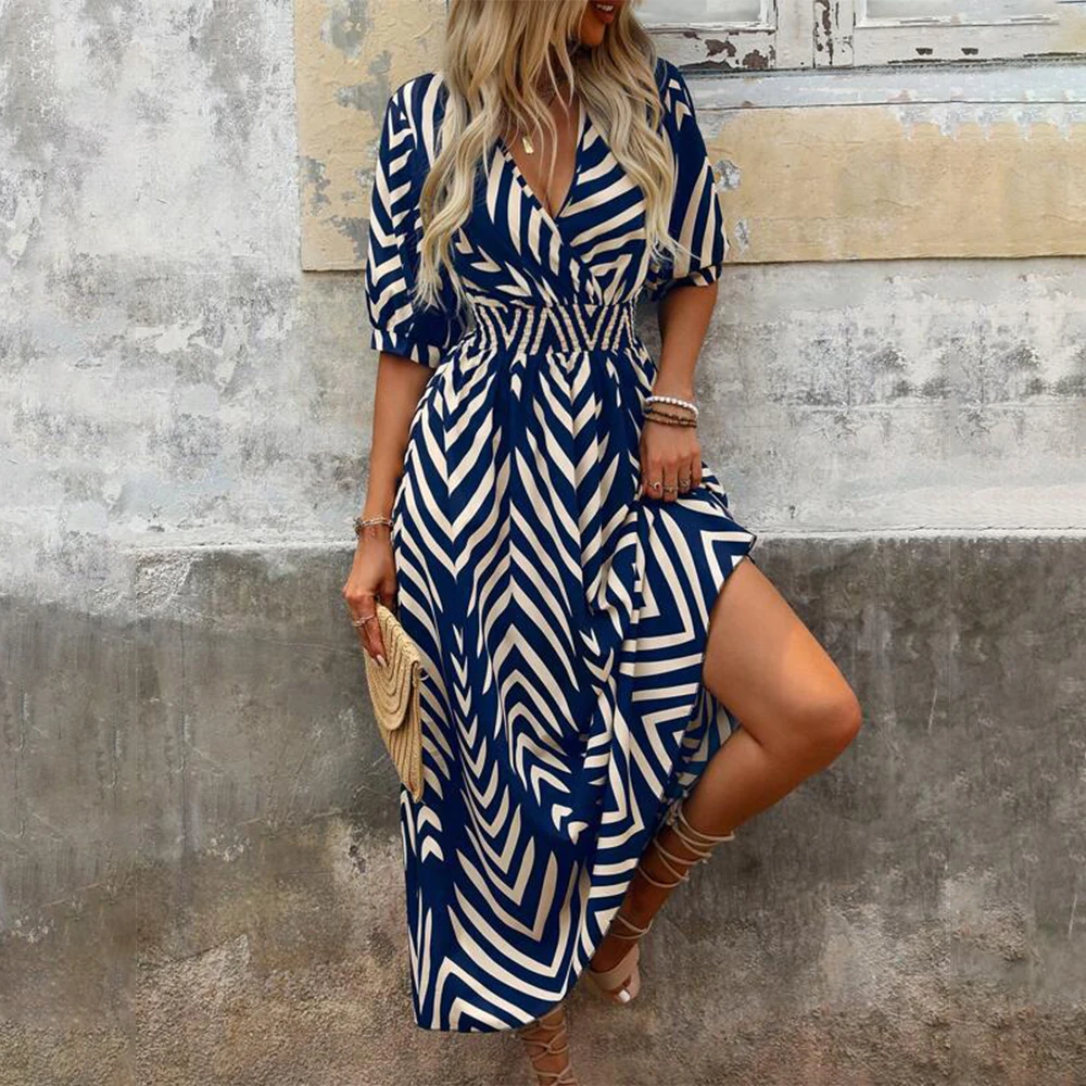 فستان نسائي طويل مقاس كبير 2025 فساتين بوهيمية للشاطئ صيفية ملابس نسائية كبيرة الحجم تنورة ماكسي أنيقة ومثيرة على الموضة الكورية #4