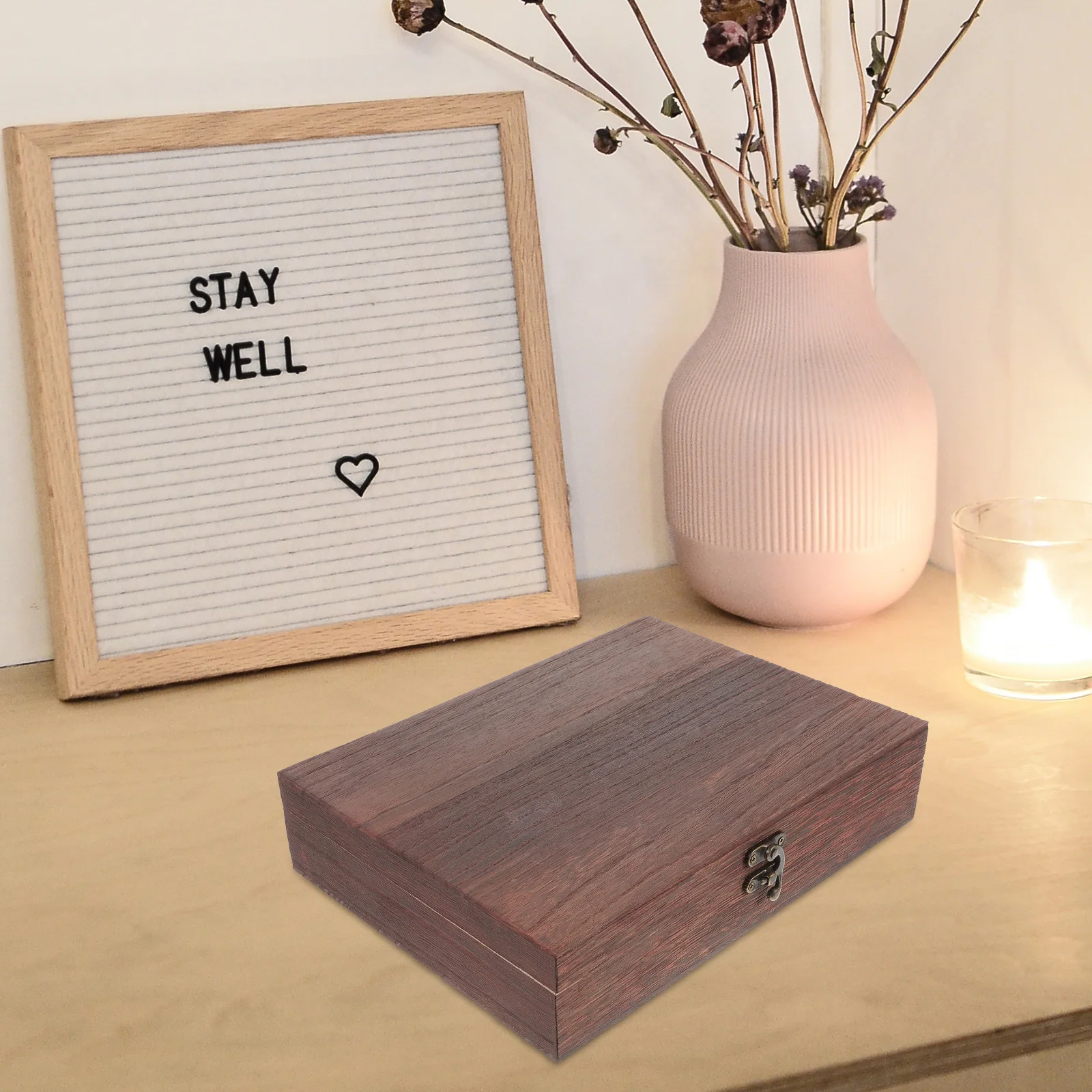 

1Pcs Wooden Storage Chest Rustic Jewelry Box Lockable Decorative Container Brown Wooden Storage Chest Charming Jewelry Box