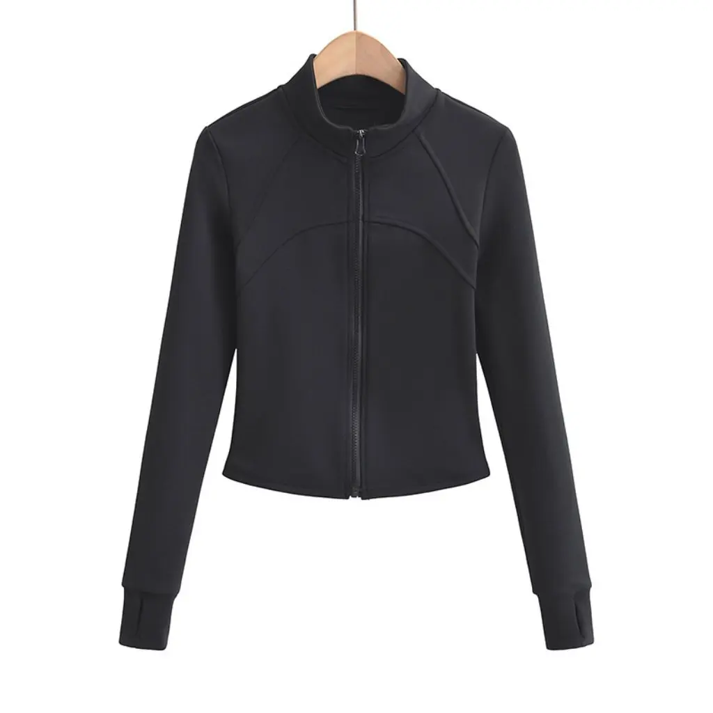 

Women's Fashion Fleece-Lined Jacket Autumn European American Style Solid Color Warm Zipper Thickened Fitness Clothes Short Long