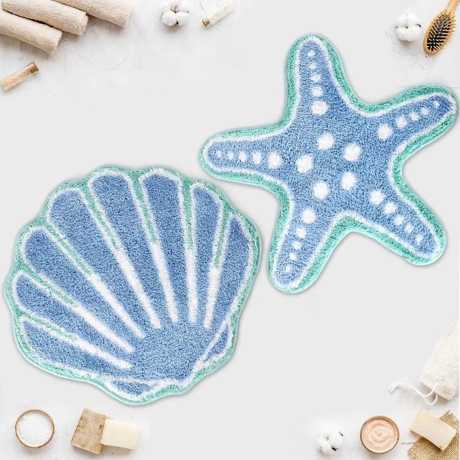 

Pcs Beach Bathroom Rugs Non Slip Washable Ocean Seashell Starfish Mats Rugs Coastal Bath Rugs for Room Decor Nautical Fluffy Plu