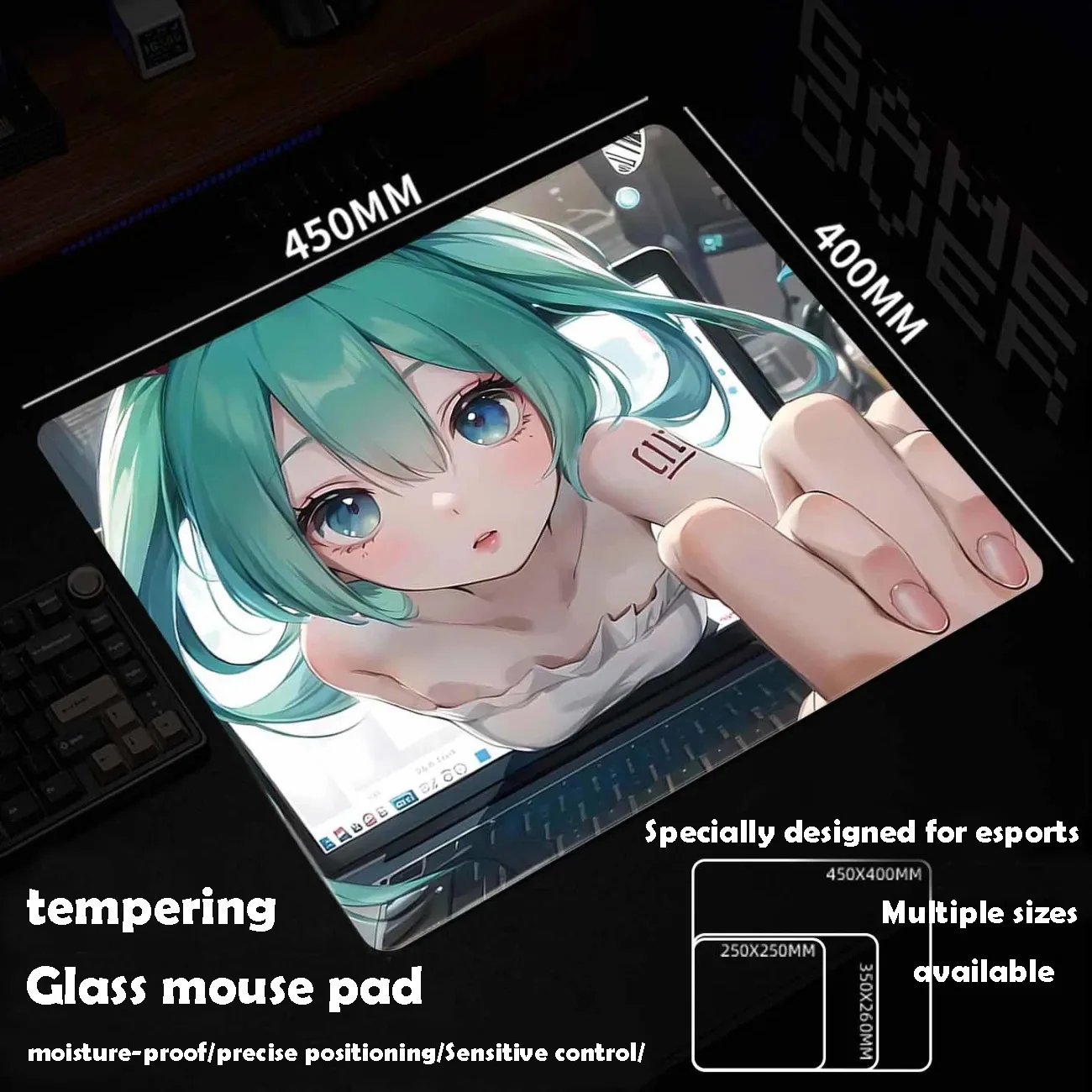 Cute Girl Glass Mousepad Sora Game Mouse Pad Customized Pattern Tempered Smooth Gaming Desk Mat Fps Esports Office Gaming