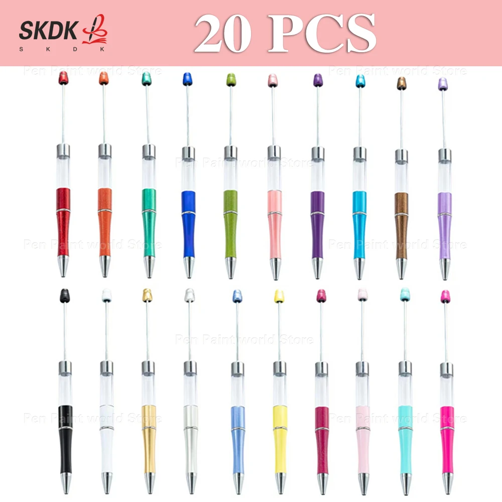20Pcs DIY Rotating Plastic Empty Tube Bead Pen – Transparent Barrel Ballpoint Pen, Cute Bead Pen for Party Favors & Stationery