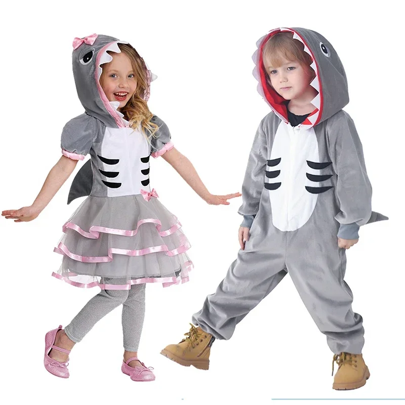 Boys And Girls Grey Shark Cosplay Ocean Animal Theme Party Kids Game Play Costume Performance Costumes MN3