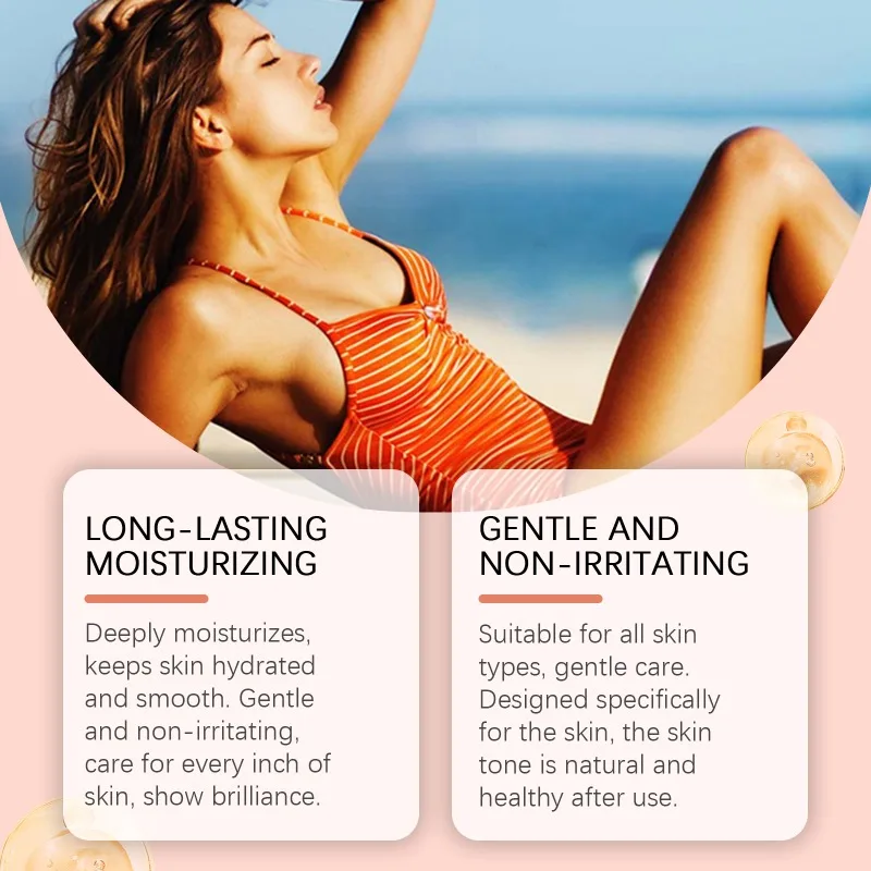 Essence de bronzage sans soleil, hydratant pour le corps, plage d'été, favorise l'hydratation du teint de blé