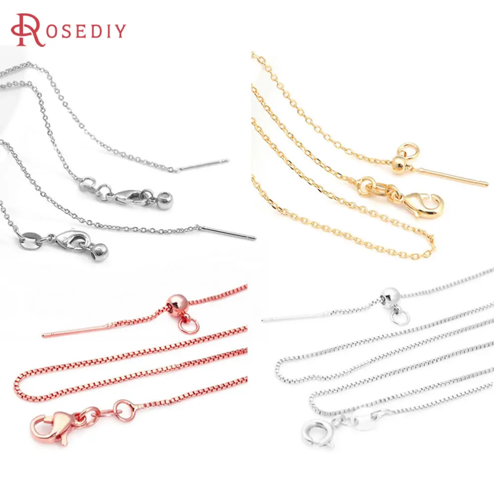 1MM 1.2MM 18K Gold Color Copper with Clasps and Position Beads Finished Chorker Necklace Chains Diy Jewelry Making Supplies