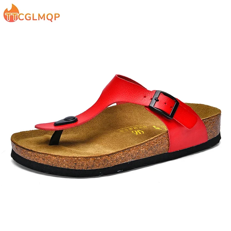 Luxury Leather Sandals New Summer Male Women Mules Slippers Clogs Slippers Classic Buckle Cork Slides Slippers For Men Sandals