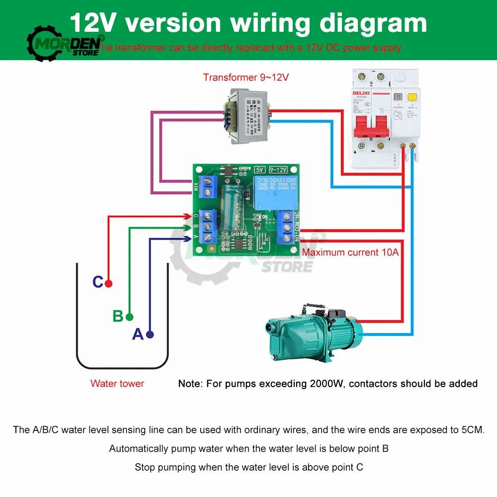 5V/12V Water Level Automatic Controller Relay Liquid Sensor Switch Solenoid Valve Motor Pump Automatic Control Relay Board