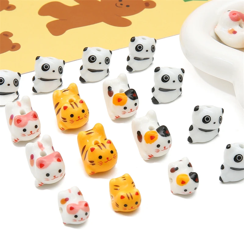 1Pc Multi Color Cartoon Animals Hand Painted Ceramic Beads For Jewelry Making Handmade DIY Bracelets Necklace Crafts Accessories