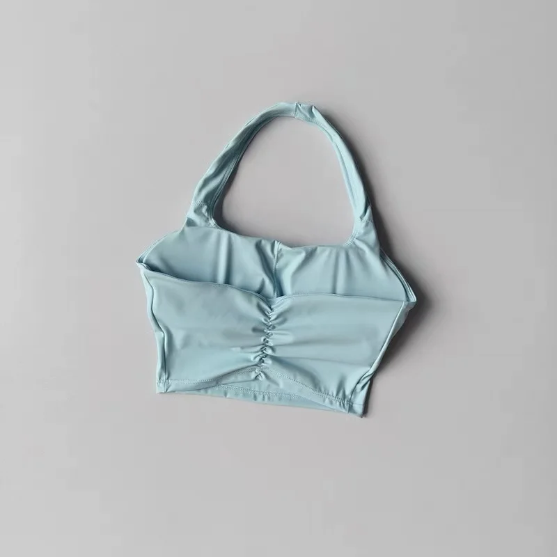 Damen Neckholder-Sporttop mit Polstern, stoßfester, schnelltrocknender Workout-BH, Yoga-Weste für Laufen im Sommer – Detail 9