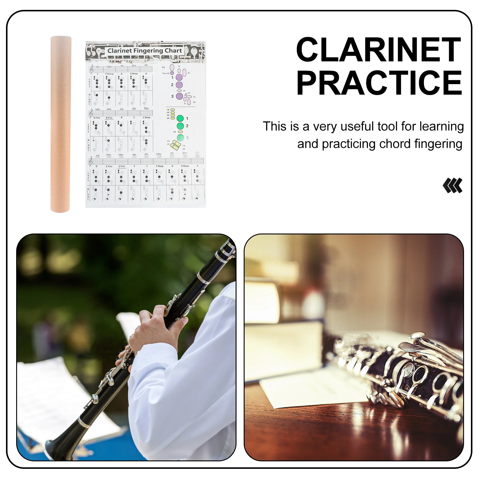 

1Pcs Clarinet Chord Chart Durable Coated Paper Clarinet Learning Tool for Beginner Practice and Training Chord Poster
