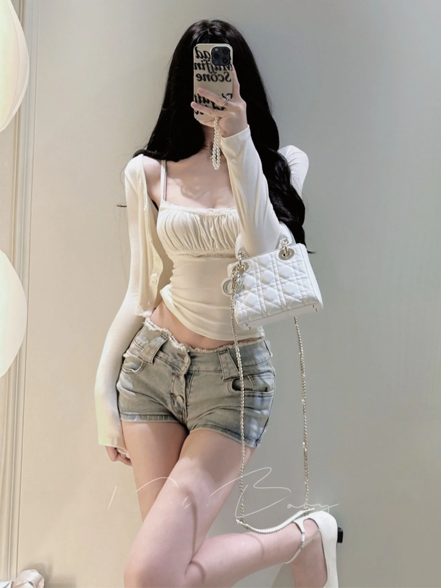 

Pure Desire Lace Strap Vest Women's Summer Slim Fit Short Top Sunscreen Open Cardigan Two Piece Set Fashionable Spring Summer...