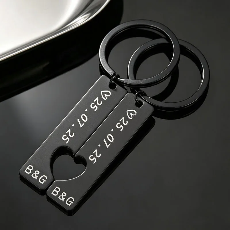 Couples Custom Name Date ID Tag Keychains, Valentine's Gift
