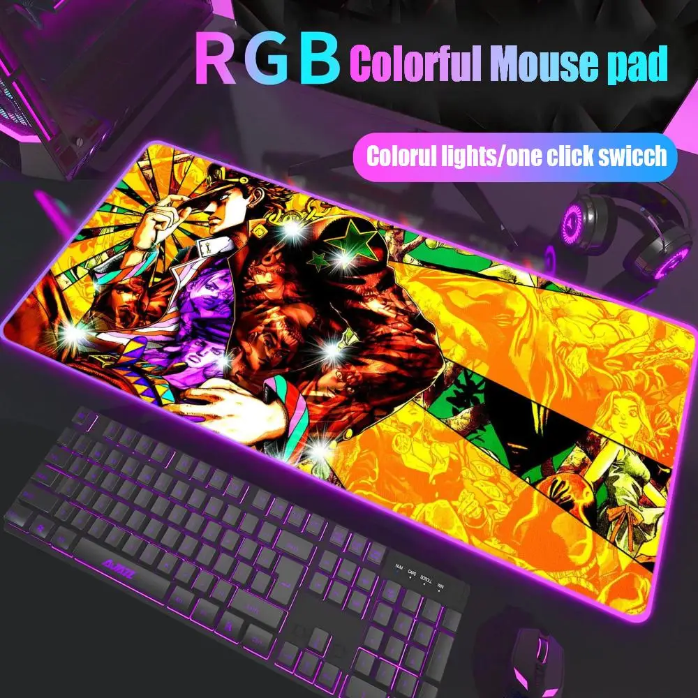 

Коврик для мыши JoJo Bizarre Adventure, геймерский настольный коврик с RGB-подсветкой, светодиодный коврик для мыши, игровые аксессуары, настольный коврик, большой коврик для мыши