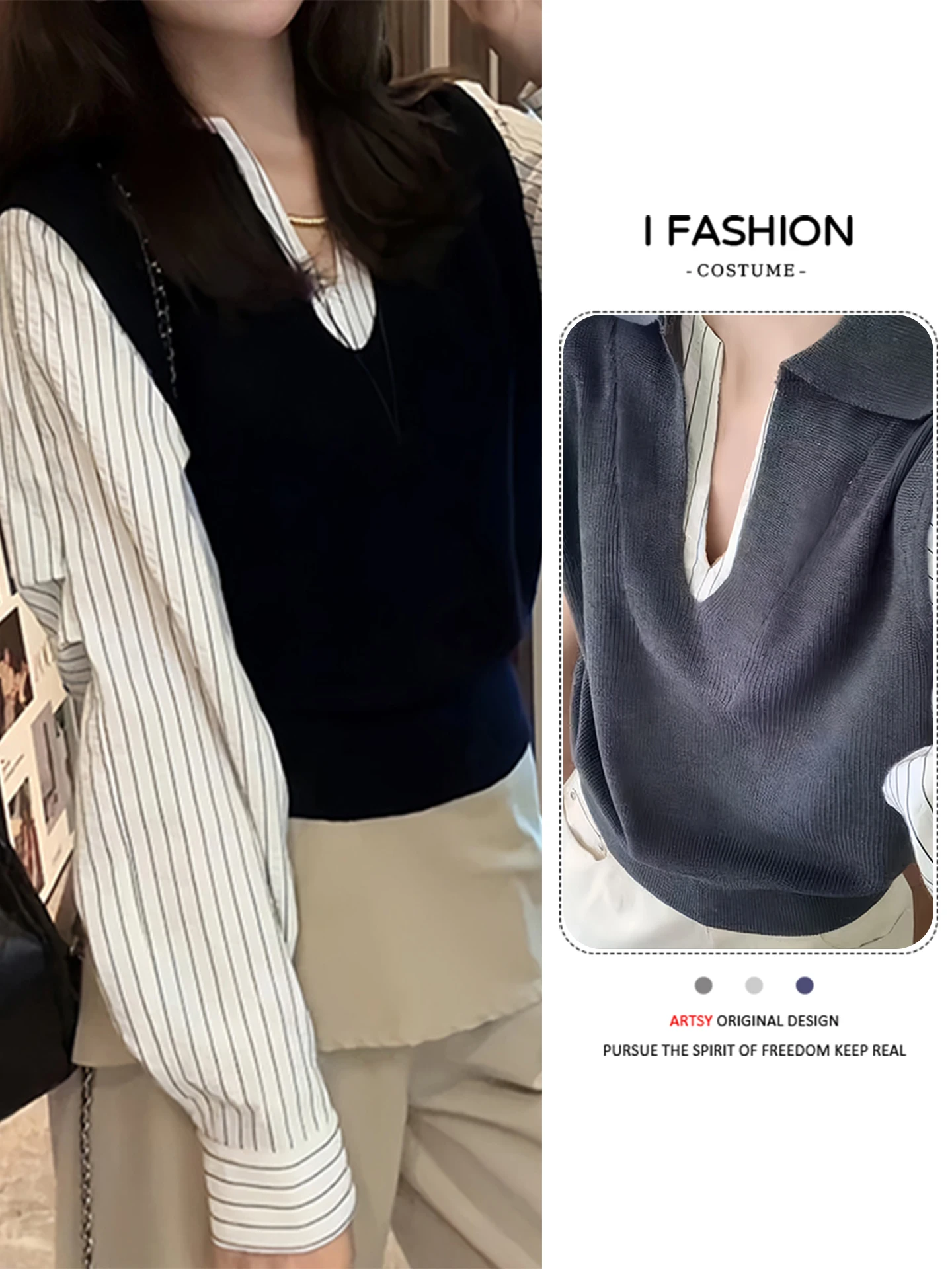 Casual sle longo sve malha irt feminino faion artístico listrado topo vintage outono nova chegada versátil irt