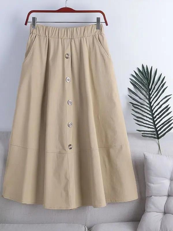 Slimming High Waist Midi Skirt Women's A-Line Maxi Skirt Summer 2026 Fashionable Versatile Loose Fit Polyester Fabric
