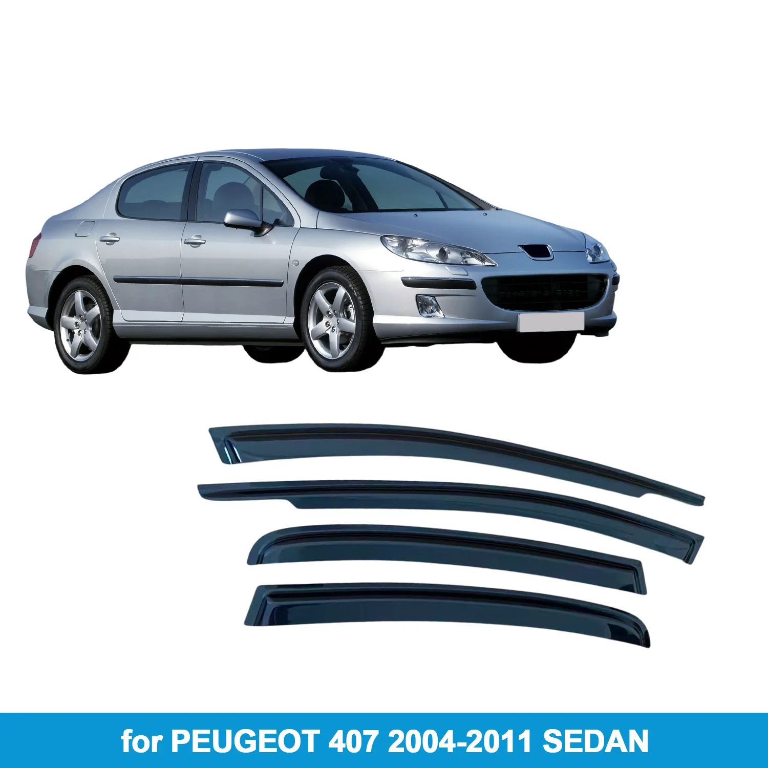 

Window Visor for PEUGEOT 407 2004-2011 SEDAN Rain Guard Side Vent Deflector Weathershield Outside-Mount Tape On