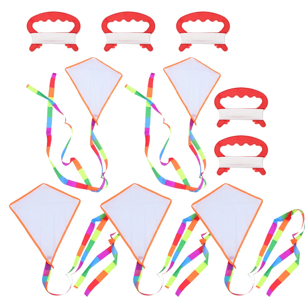 5세트 DIY 블랭크 연 제작 키트 어린이용 천 대나무 플라스틱 재료 색칠 활동용 연