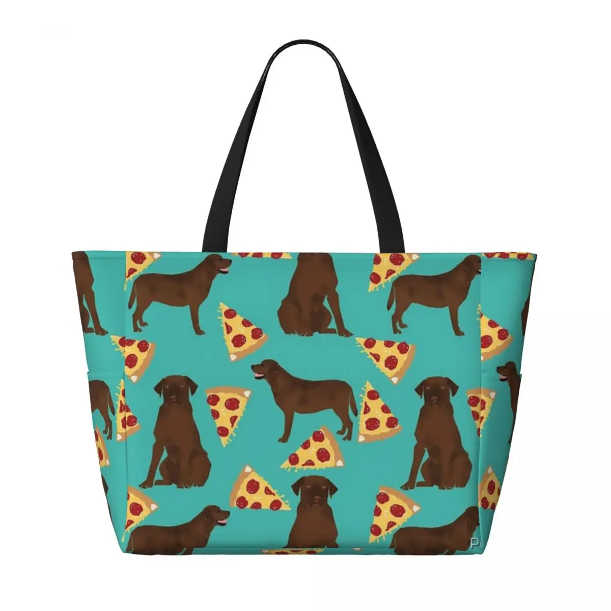 Chocolate Lab Labrador Retriever Pizza Dog Beach Travel Bag, Tote Bag Trendy Practical Gifts Shoulder Bag Multi-Style Pattern