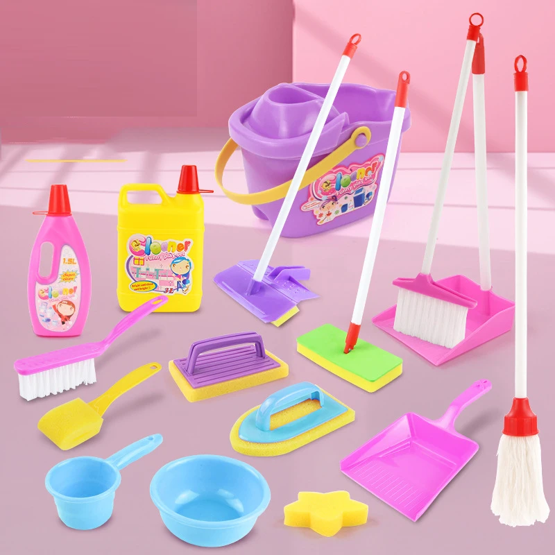 Simulation Home Appliances Cleaning Toys Pretend Play Children Housework Supplies Kit with Dustpan Broom Bucket Mop Cleaner Tool