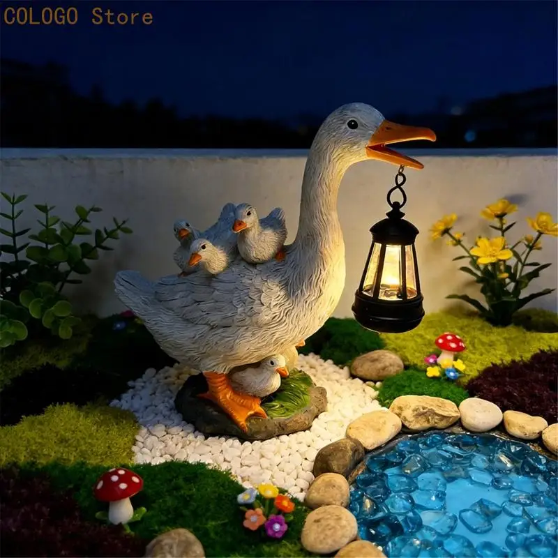 Sun Duck Family Garden Figure Exterior Artistic Light Waterproof Resin Animal Artwork Automatic LED For Backyard D0LD